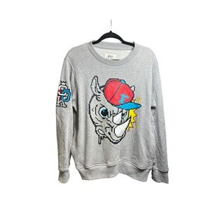 Ecko Unltd Mens Gray Pixel Rhino Graphic Crewneck Sweatshirt Side Pockets Size M